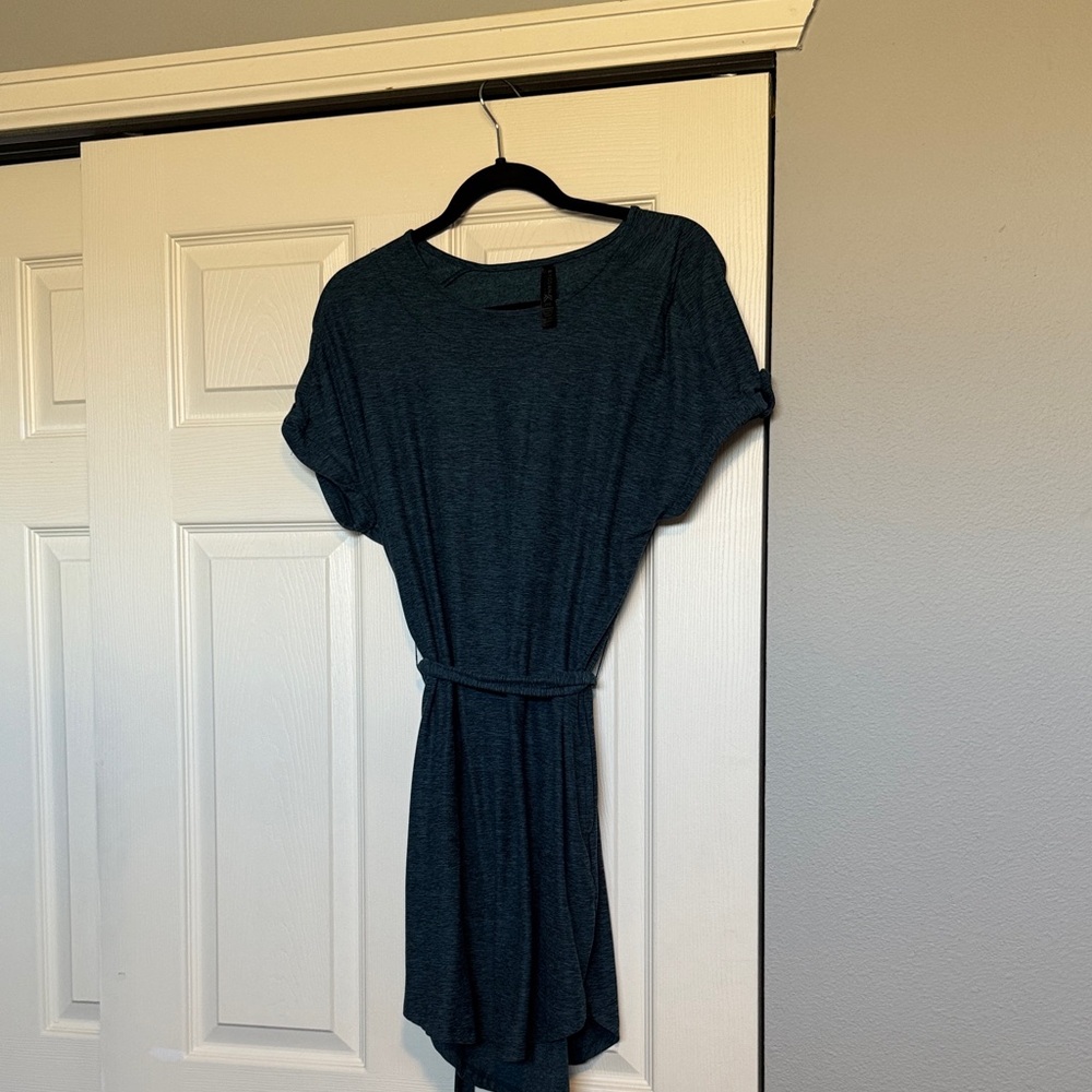 Kyodan Teal Midi T-Shirt Dress with Self Tie Belt